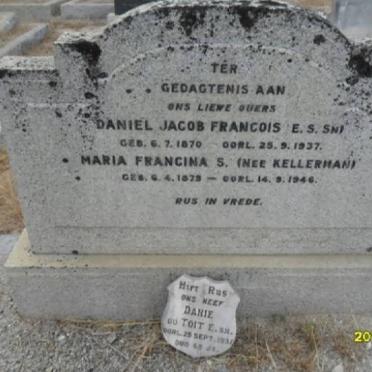 TOIT Daniel Jacob Francois 1870-1937 &amp; Maria Francina S. KELLERMAN 1879-1946 :: TOIT Danie, du -1937