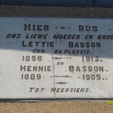 BASSON Lettie nee DU PLESSIS 1856-1912 :: BASSON Hennie 1889-1905