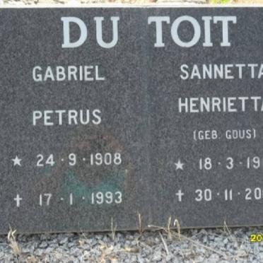 TOIT Gabriel Petrus, du 1908-1993 &amp; Sannetta Henrietta GOUS 1914-2008