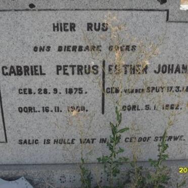 TOIT Gabriel Petrus, du 1875-1950 &amp; Esther Johanna VAN DER SPUY 1884-1962