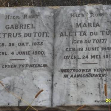 TOIT Gabriel Petrus, du 1835-1900 &amp; Maria Aletta DU TOIT 1840-1918