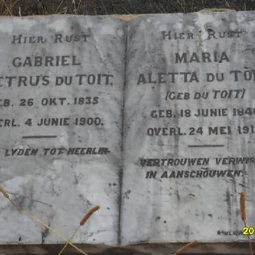 TOIT Gabriel Petrus, du 1835-1900 &amp; Maria Aletta DU TOIT 1840-1918