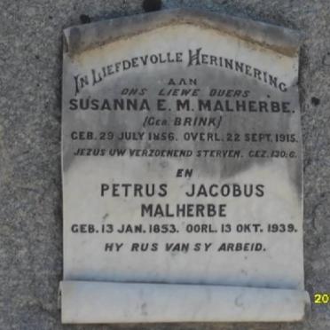 MALHERBE Petrus Jacobus 1853-1939 &amp; Susanna E.M. BRINK 1856-1915