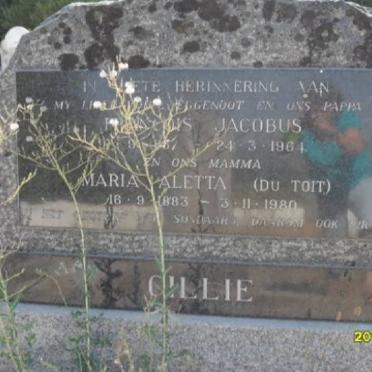 CILLIE Francois Jacobus 1887-1964 &amp; Maria Aletta DU TOIT 1883-1980