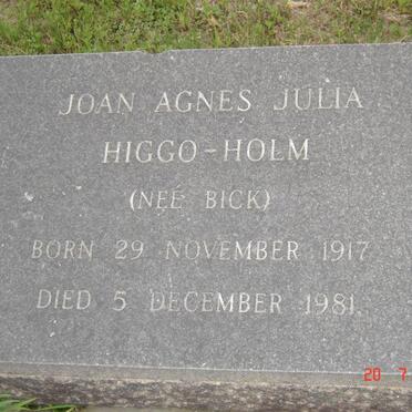 HIGGO-HOLM Joan Agnes Julia nee BICK 1917-1981