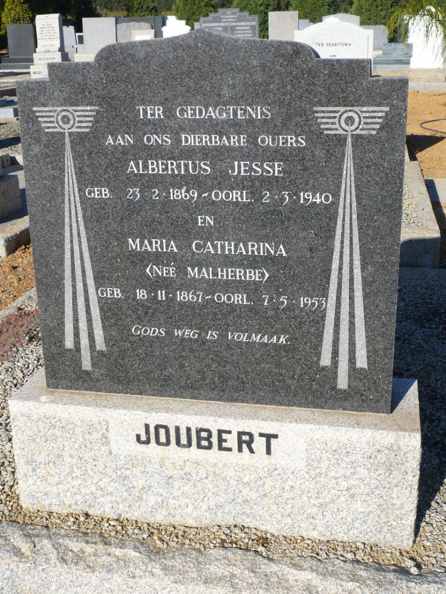 JOUBERT Albertus Jesse 1869-1940 &amp; Maria Catharina MALHERBE 1867-1953