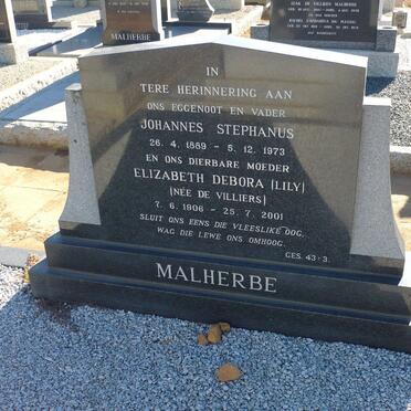 MALHERBE Johannes Stephanus 1889-1973 &amp; Elizabeth Debora DE VILLIERS 1906-2001