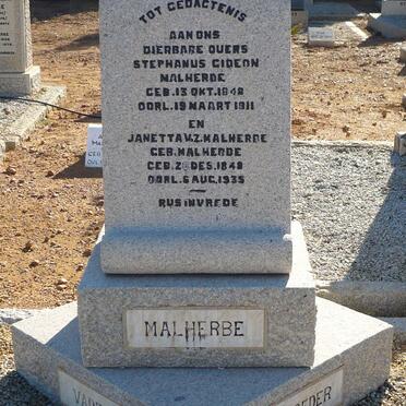 MALHERBE Stephanus Gideon 1848-1911 &amp; Janetta v.Z. MALHERBE 1848-1935