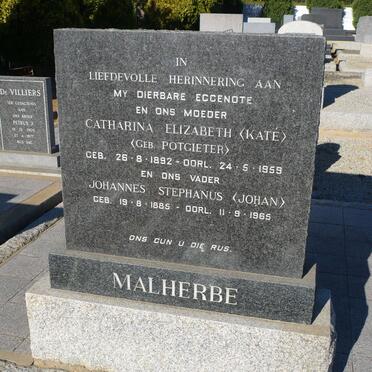 MALHERBE Johannes Petrus 1885-1965 &amp; Catharina Elizabeth POTGIETER 1892-1959