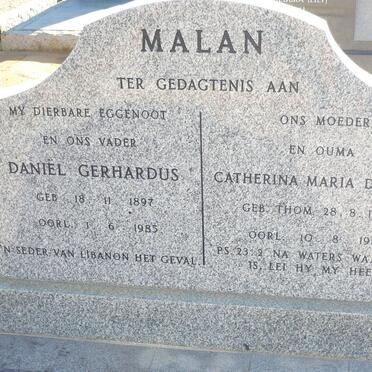 MALAN Daniël Gerhardus 1897-1985 &amp; Catherina Maria Duminy THOM 1899-1989