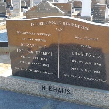 NIEHAUS Charles J.G. 1906-1994 &amp; Elizabeth P. VAN NIEKERK 1905-1972