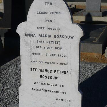 ROSSOUW Stephanus Petrus 1841-1892 &amp; Anna Maria RETIEF 1838-1902