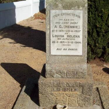 LOUBSER A.G. 1871-1921 &amp; Louisa Helena DU PLESSIS 1871-1944