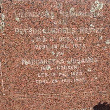 RETIEF Petrus Jacobus 1893-1968 &amp; Magaretha Johanna GOOSEN 1885-1937