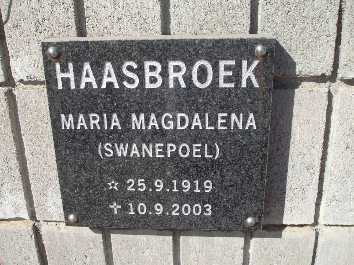 HAASBROEK Maria Magdalena nee SWANEPOEL 1919-2003