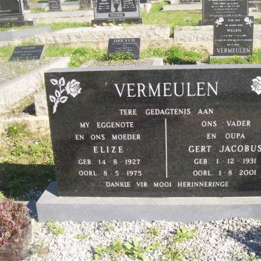 VERMEULEN Gert Jacobus 1931-2001 &amp; Elize 1927-1975