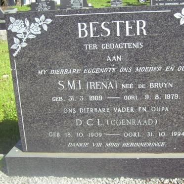 BESTER D.C.L. 1900-1994 &amp; S.M.I. DE BRUYN 1909-1979