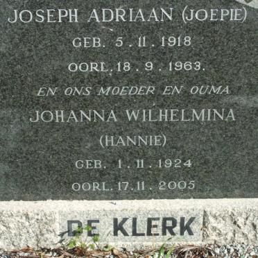 KLERK Joseph Adriaan, de 1918-1963 &amp; Johanna Wilhelmina 1924-2005