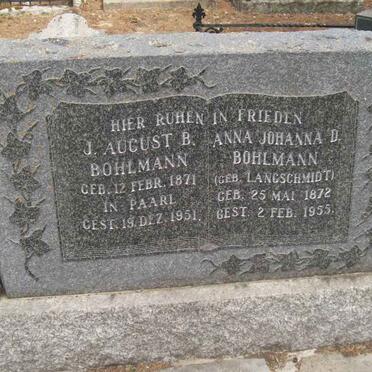 BOHLMANN J. August B. 1871-1951 &amp; Anna Johanna D. LANGSCHMIDT 1872-1955