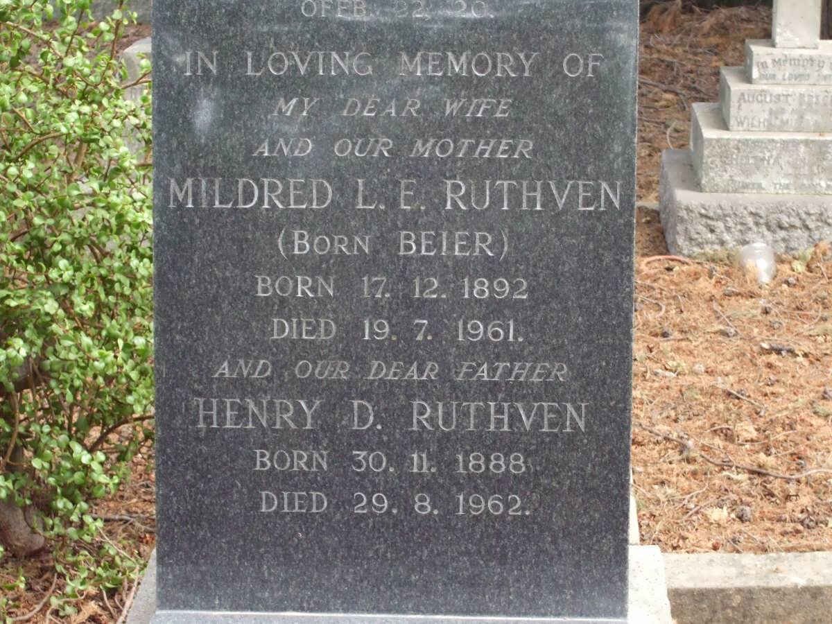 RUTHVEN Henry D. 1888-1962 &amp; Mildred L.F. BEIER 1892-1961