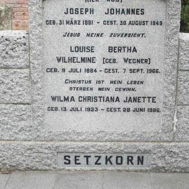 SETZKORN Joseph Johannes 1881-1949 &amp; Louise Bertha Wilhelmina WEGNER 1884-1966 