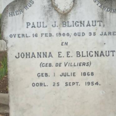 BLIGNAUT Paul J. -1900 &amp; Johanna E.E. DE VILLIERS 1868-1954