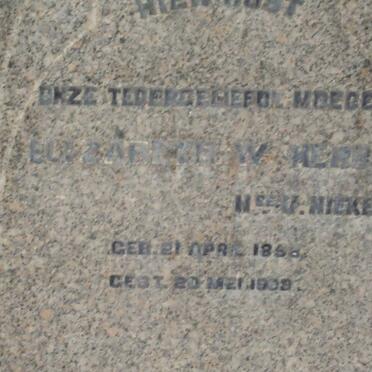 HERBST Elizabeth W. nee V. NIEKERK 1858-1909
