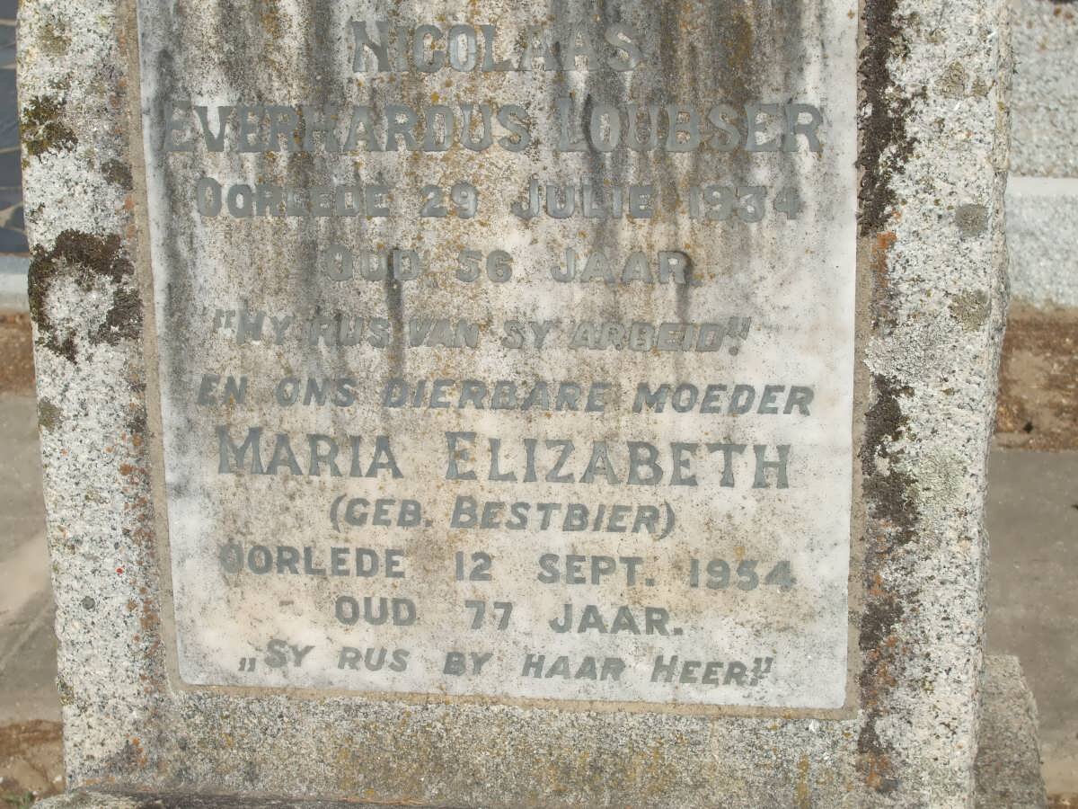 LOUBSER Nicolaas Everrardus -1934 &amp; Maria Elizabeth BESTBIER -1954