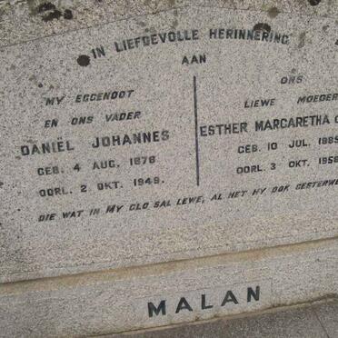 MALAN Daniël Johannes 1876-1949 &amp; Esther Magaretha ROOS 1885-1958