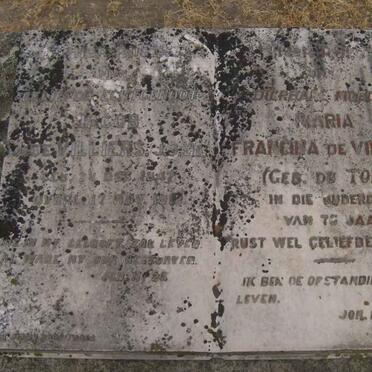 VILLIERS J.J.Z.N., de 1847-1912 &amp; Maria Francina DU TOIT