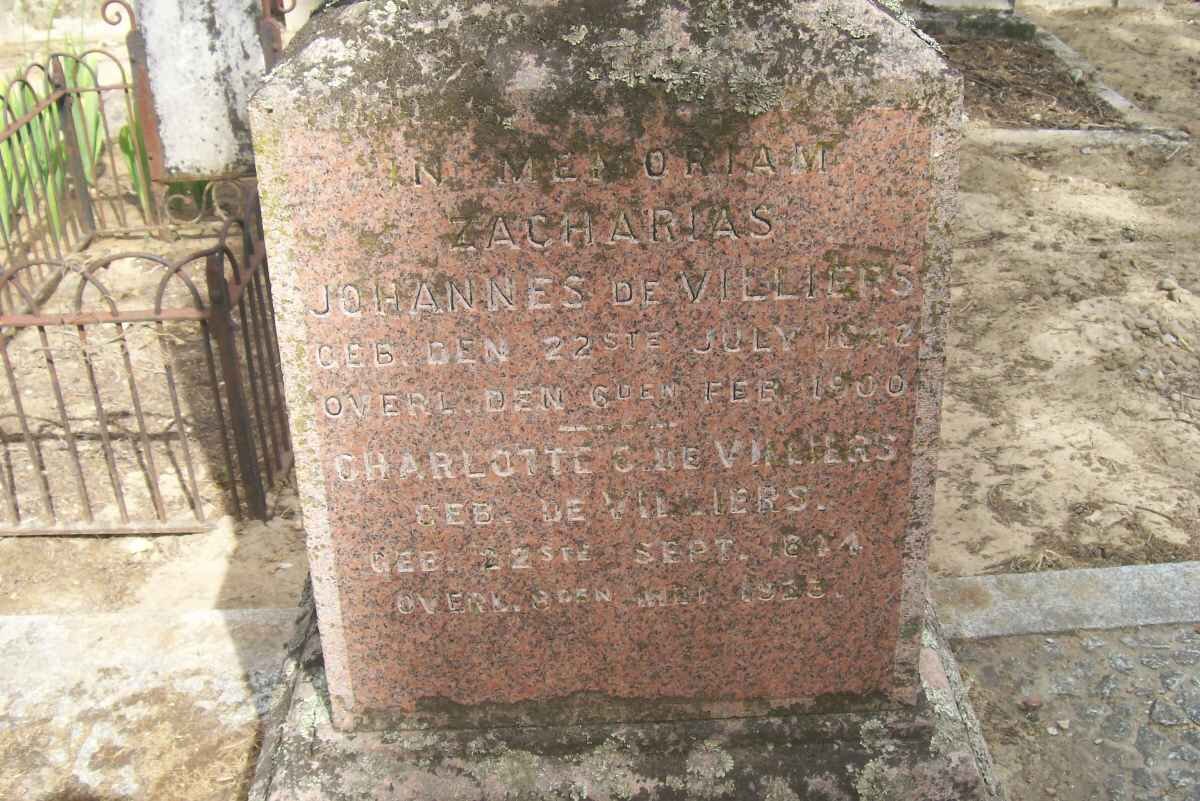 VILLIERS Zacharias Johannes, de 1842-1900 &amp; Charlotte C. DE VILLIERS 1844-1923