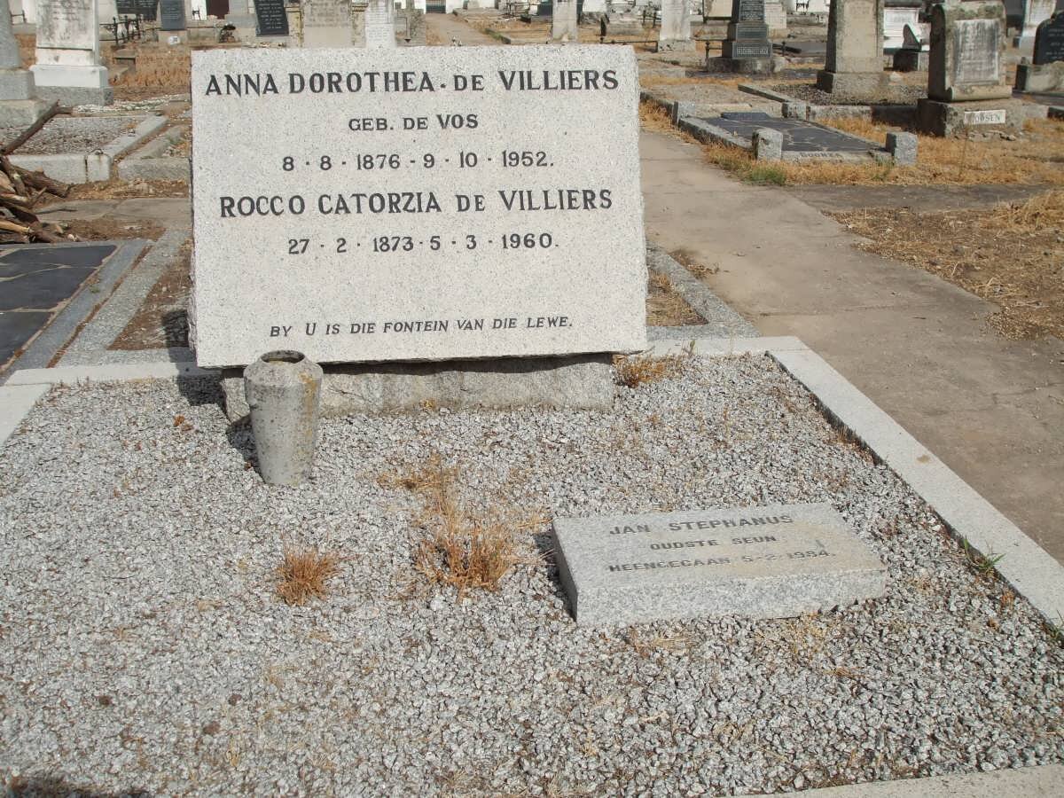 VILLIERS Rocco Catorzia, de 1873-1960 &amp; Anna Dorothea DE VOS 1876-1952 :: DE VILLIERS Jan Stephanus -1984
