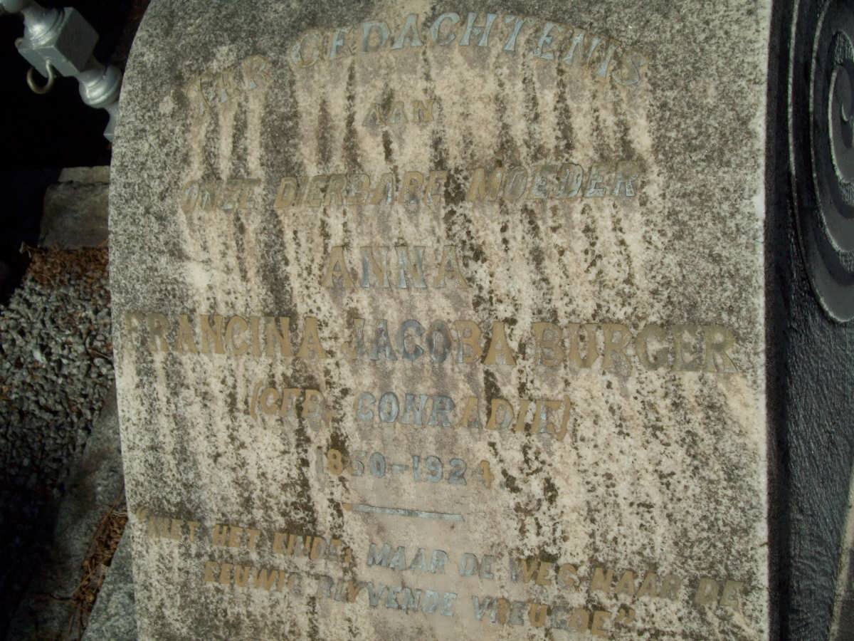 BURGER Anna Francina Jacoba nee CONRADIE 1850-1924