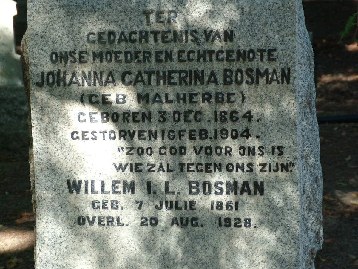 BOSMAN Willem I.L. 1861-1928 &amp; Johanna Catherina MALHERBE 1864-1904