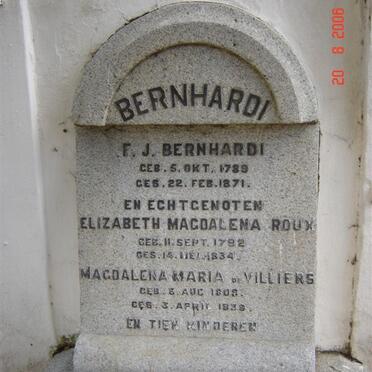 BERNHARDI F.J. 1789-1871 &amp; Elizabeth Magdalena Roux 1792-1834 &amp; Magdalena Maria DE VILLIERS 1808-1839