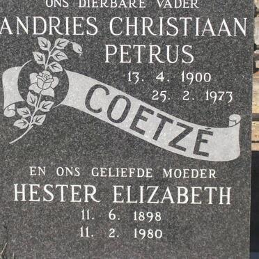 COETZE Andries Christiaan Petrus 1900-1973 &amp; Hester Elizabeth 1898-1980