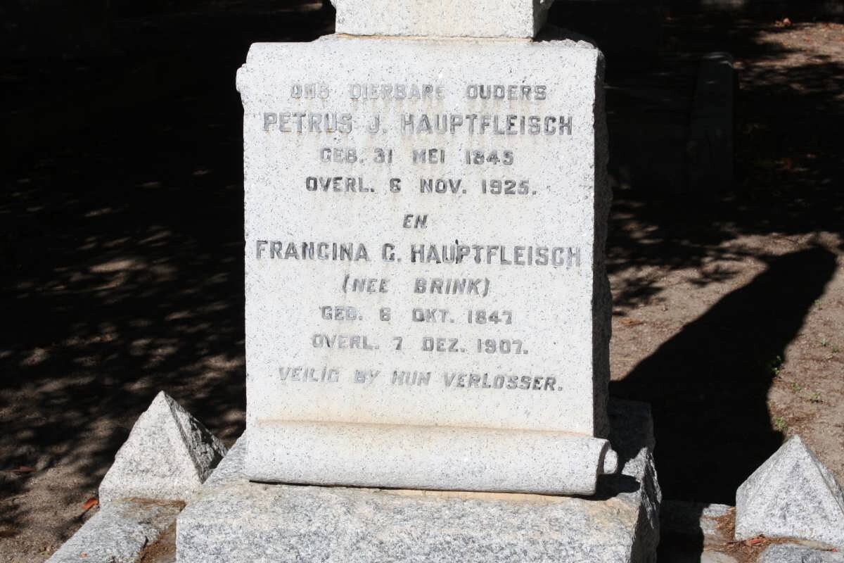 HAUPTFLEISCH Petrus J. 1845-1925 &amp; Francina G. BRINK 1847-1907