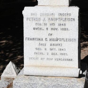 HAUPTFLEISCH Petrus J. 1845-1925 &amp; Francina G. BRINK 1847-1907