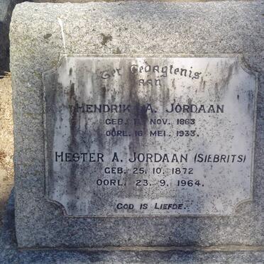 JORDAAN Hendrik A. 1863-1933 &amp; Hester A. SIEBRITS 1872-1964