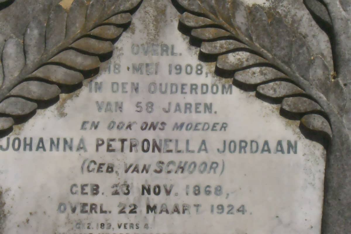 JORDAAN Johanna Petronella nee VAN SCHOOR 1868-1924