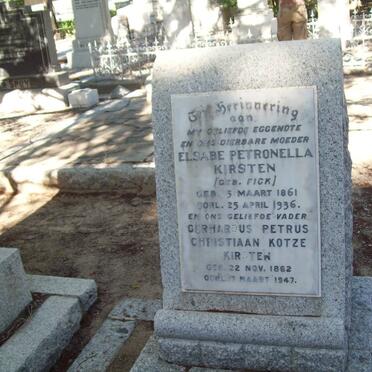 KIRSTEN Gerhardus Petrus Christiaan Kotze 1862-1947 &amp; Elsabe Petronella FICK 1861-1936