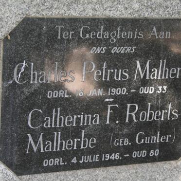 MALHERBE Charles Petrus -1900 &amp; Catherina F. Roberts GUNTER -1946
