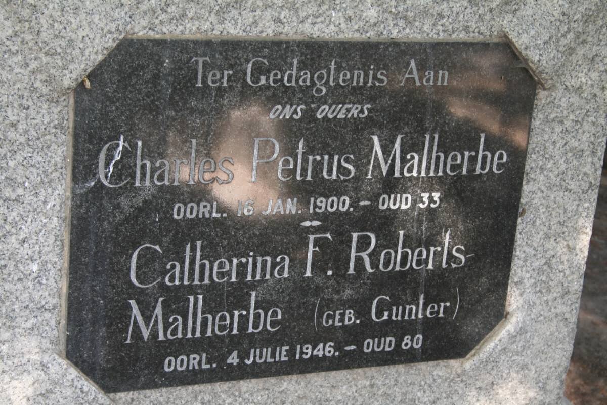 MALHERBE Charles Petrus -1900 &amp; Catherina F. Roberts GUNTER -1946