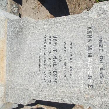 MALHERBE Jan T. 1843-1918 &amp; Anna. M. THERON 1848-1910