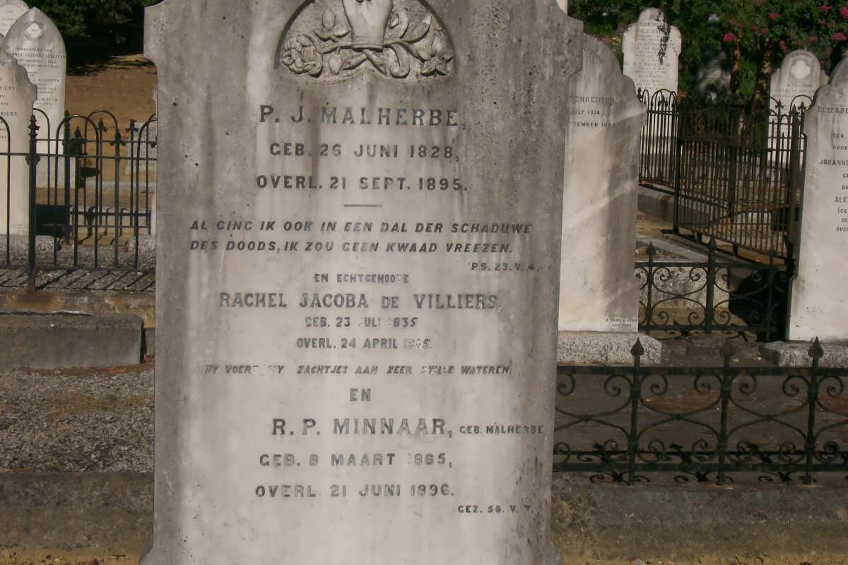 MALHERBE P.J. 1828-1895 &amp; Rachel Jacoba DE VILLIERS 1835-1905 :: MINNAAR R.P. nee MALHERBE 1865-1896