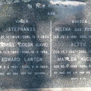 MINNAAR Stephanus 1859-1933 &amp; Helena ROSSOUW 1861-1935 :: MINNAAR Gabriel Gideon 1883-1968 &amp; Bettie 1887-1967