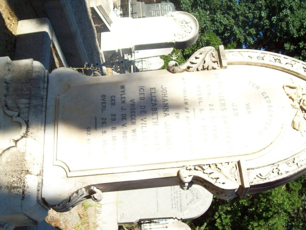ROSSOUW Jan de Villiers 1831-1896 &amp; Johanna Jacoba ROUX nee DE VILLIERS 1842-1929