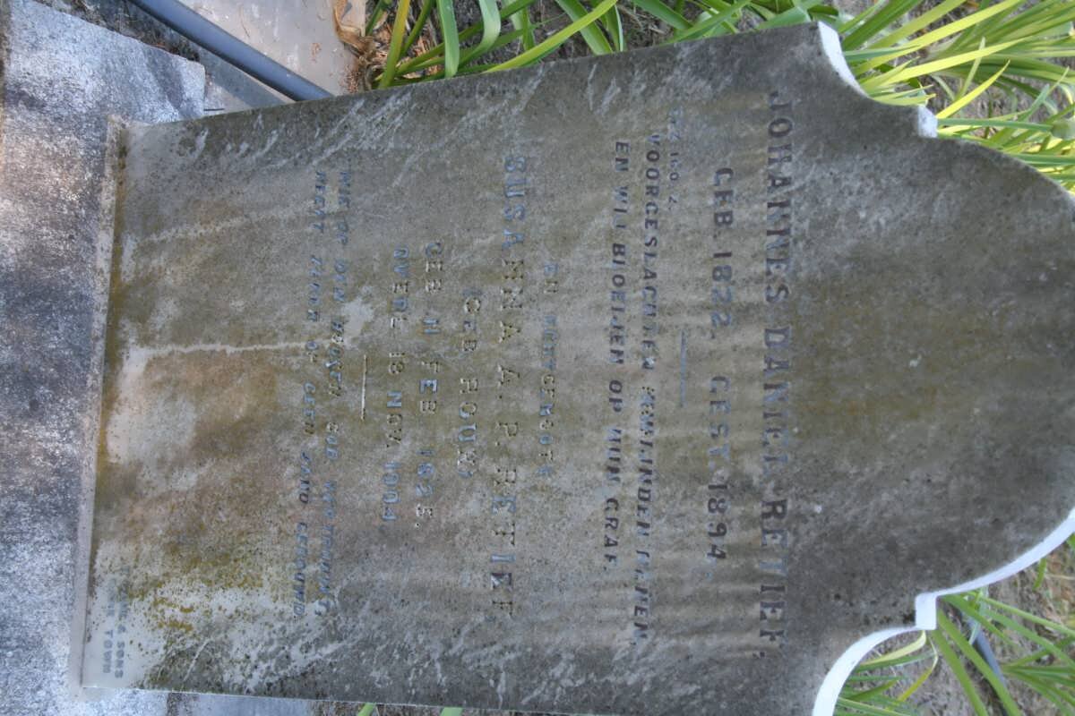 RETIEF Johannes Daniel 1822-1894 &amp; Susanna A.P. ROUX 1825-1904
