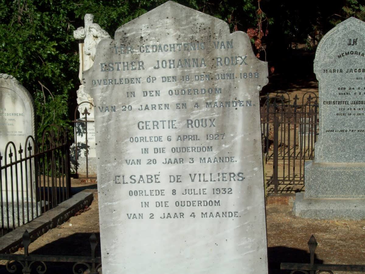 ROUX Ester Johanna -1898 :: ROUX Gertie -1927 :: DE VILLIERS Elsabé -1932