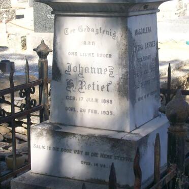 RETIEF Johannes H. 1868-1935 &amp; Magdalena Agatha BARNES 1870-1955